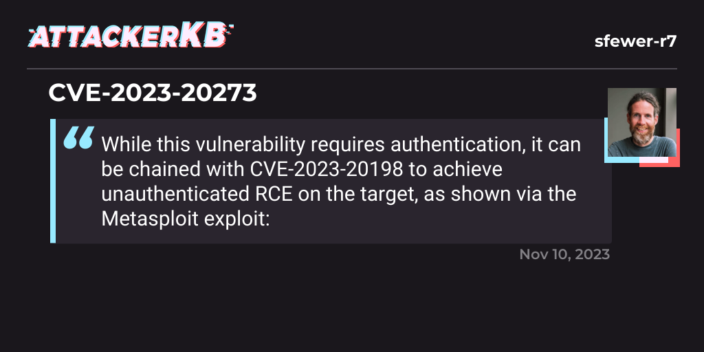 sfewerr7's assessment of CVE202320273 AttackerKB